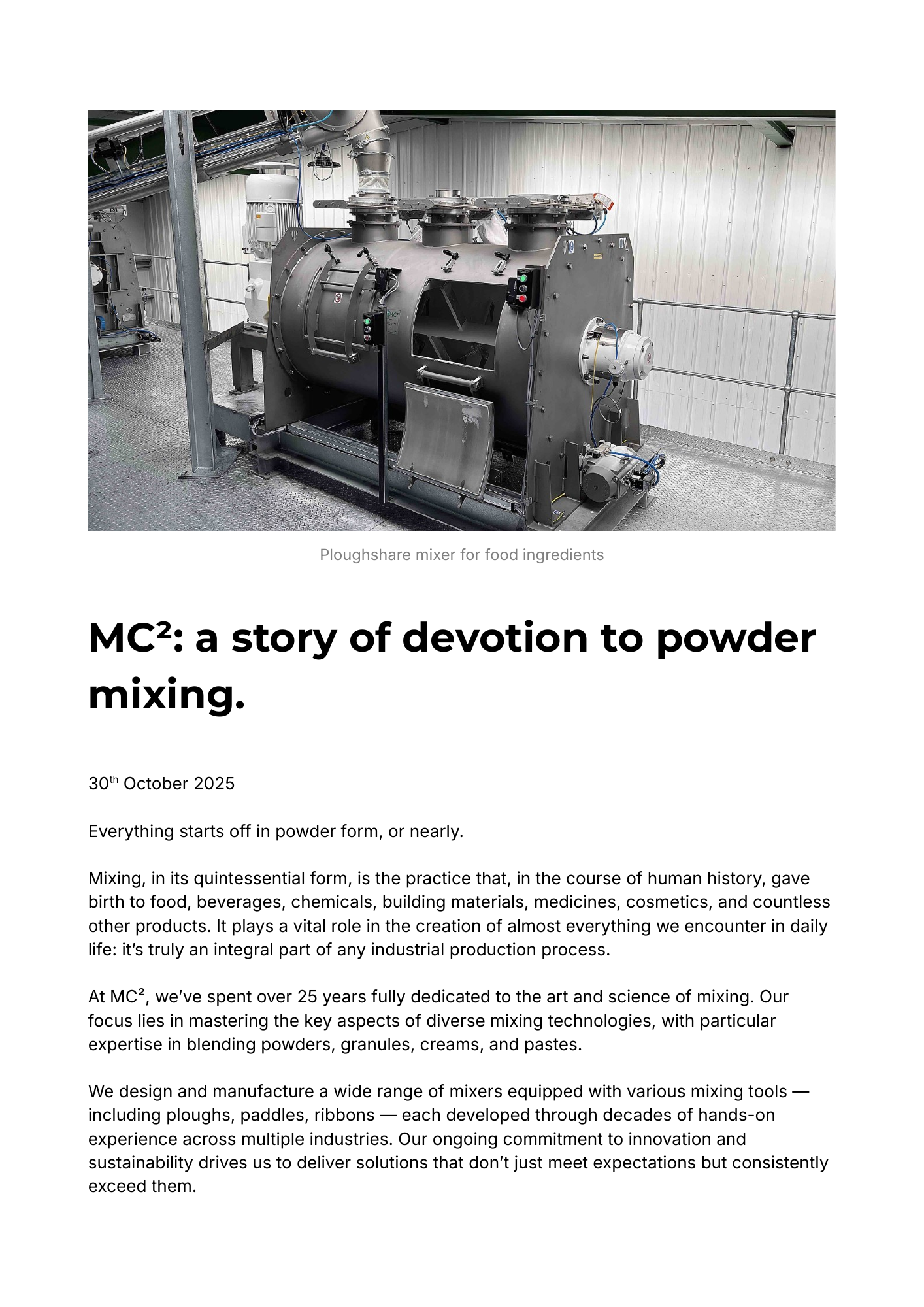 Newsletter MC²: a story of devotion to powder mixing