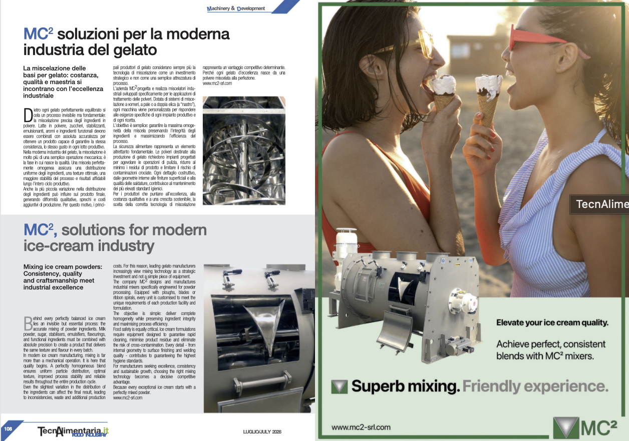 Articolo bilingue sull'industria del gelato, TecnAlimentaria 2026
